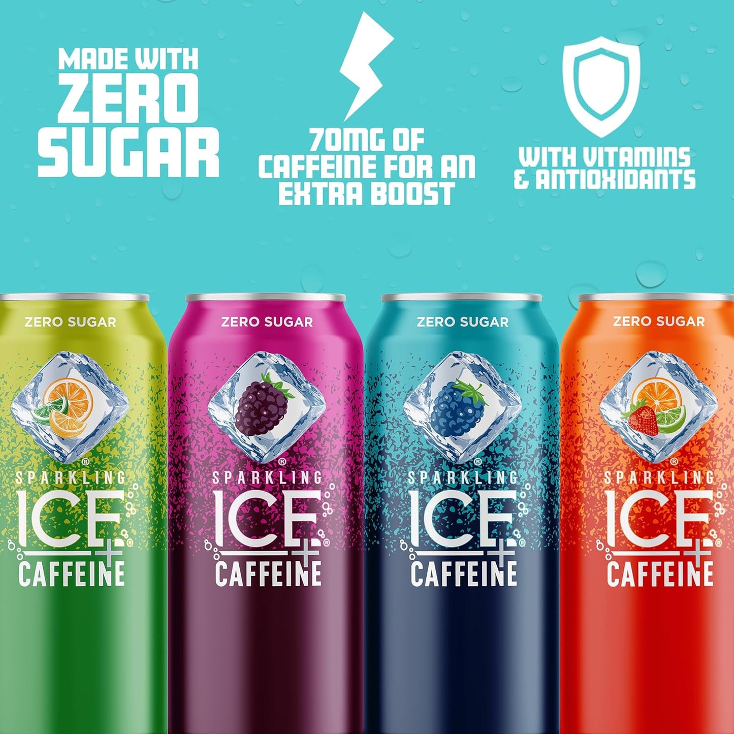 Variety Pack of Sparkling Ice Caffeine Flavored Water, Zero Sugar, 16 fl oz, 12ct - Citrus, Raspberry, and Strawberry Flavors with Vitamins