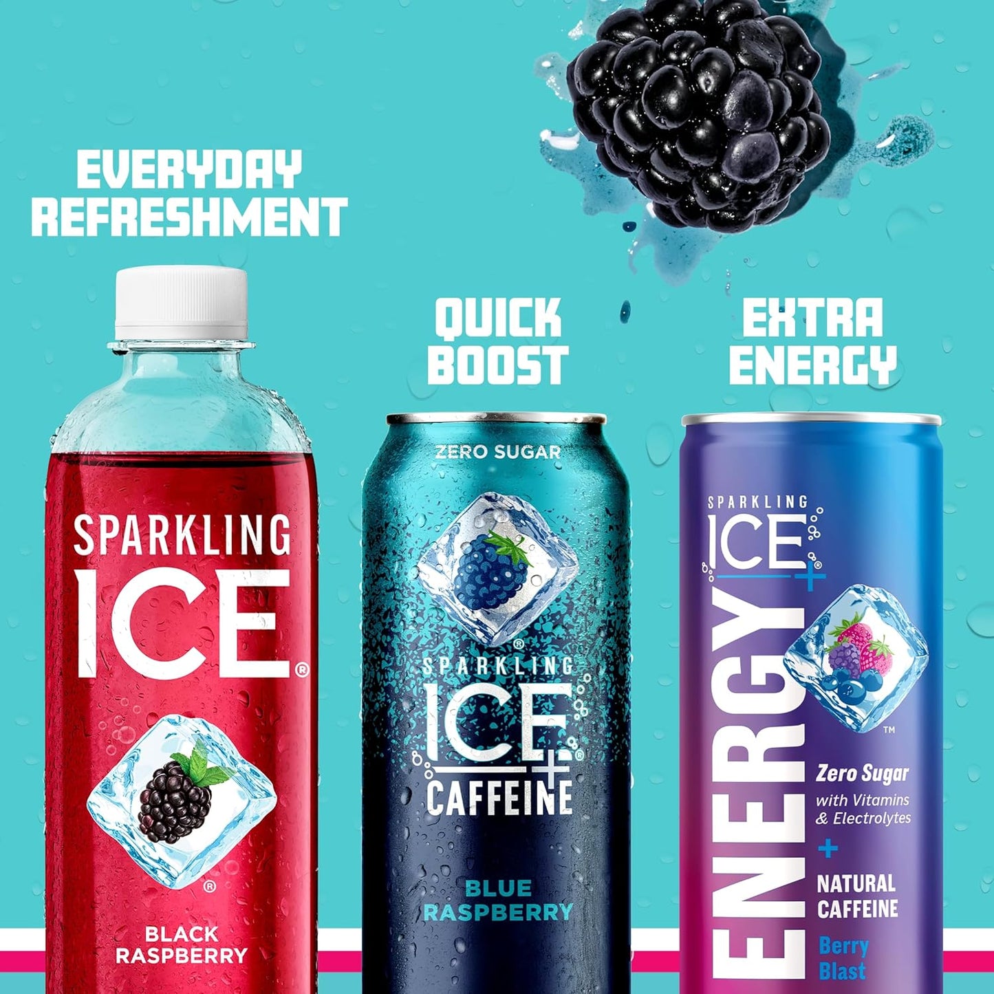 Variety Pack of Sparkling Ice Caffeine Flavored Water, Zero Sugar, 16 fl oz, 12ct - Citrus, Raspberry, and Strawberry Flavors with Vitamins