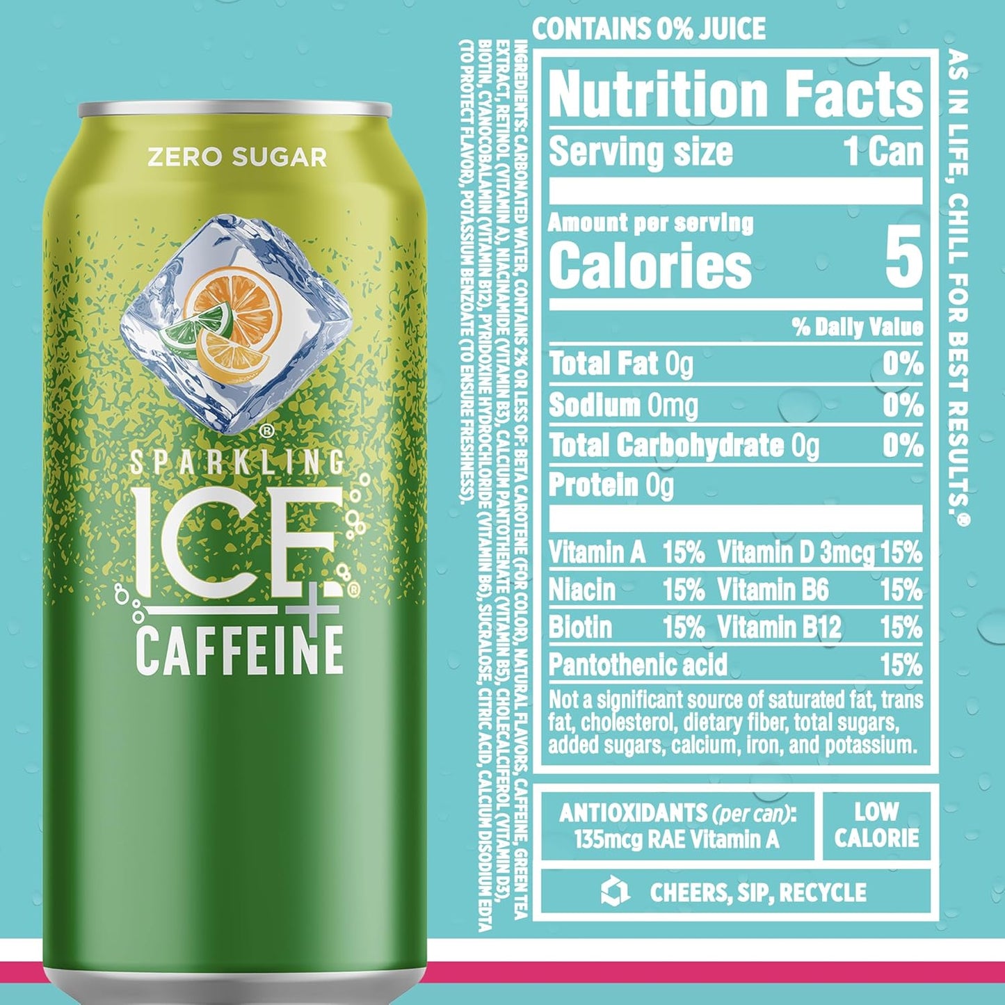 Variety Pack of Sparkling Ice Caffeine Flavored Water, Zero Sugar, 16 fl oz, 12ct - Citrus, Raspberry, and Strawberry Flavors with Vitamins