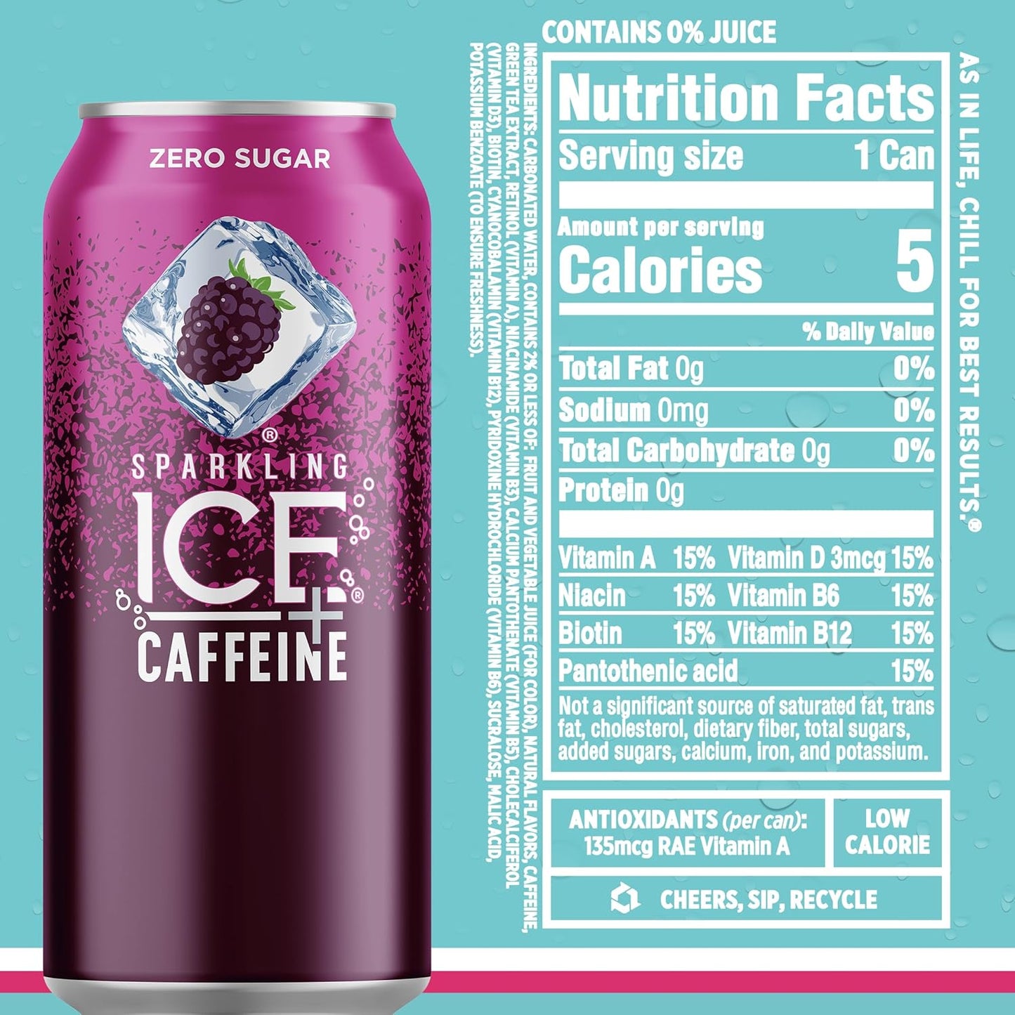 Variety Pack of Sparkling Ice Caffeine Flavored Water, Zero Sugar, 16 fl oz, 12ct - Citrus, Raspberry, and Strawberry Flavors with Vitamins
