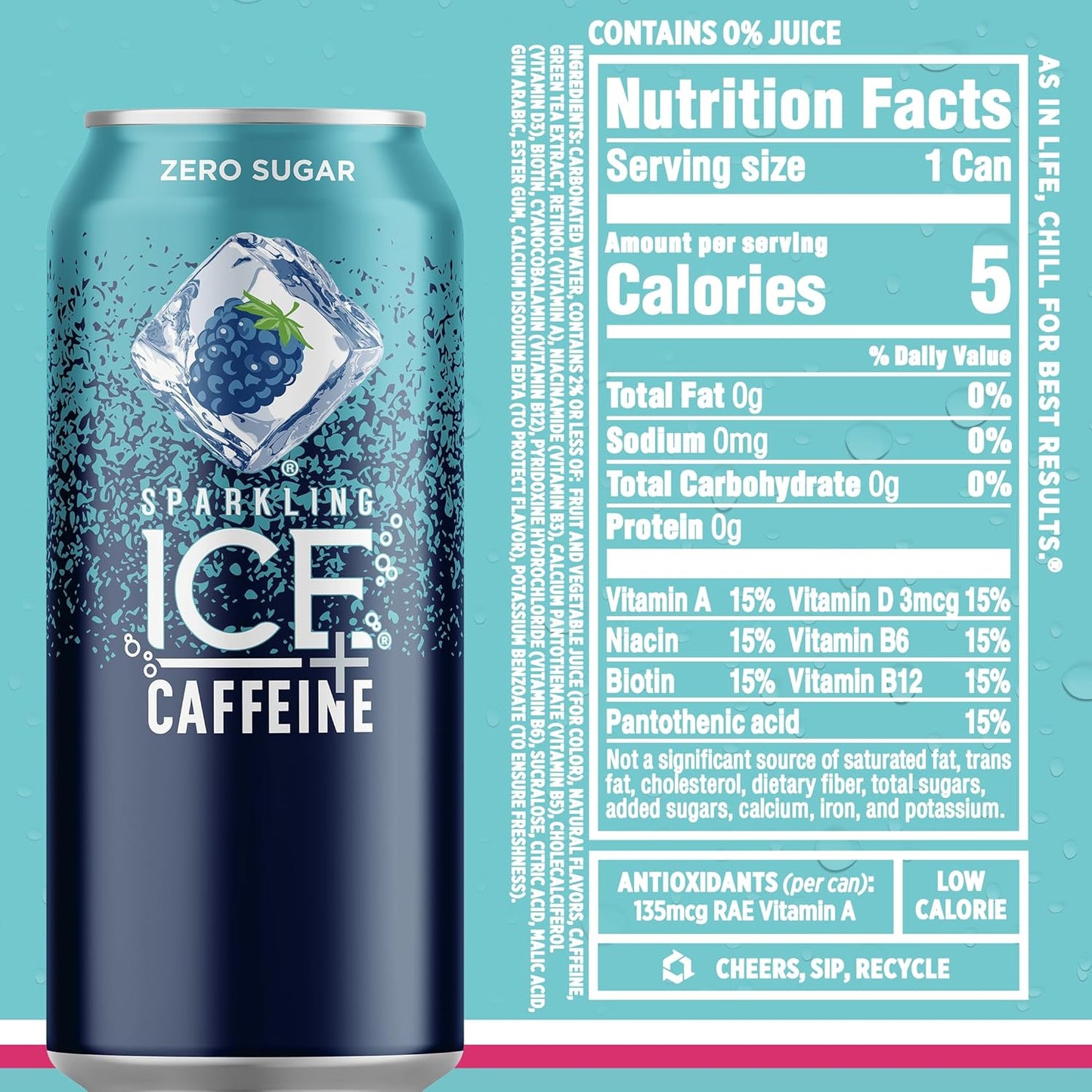 Variety Pack of Sparkling Ice Caffeine Flavored Water, Zero Sugar, 16 fl oz, 12ct - Citrus, Raspberry, and Strawberry Flavors with Vitamins