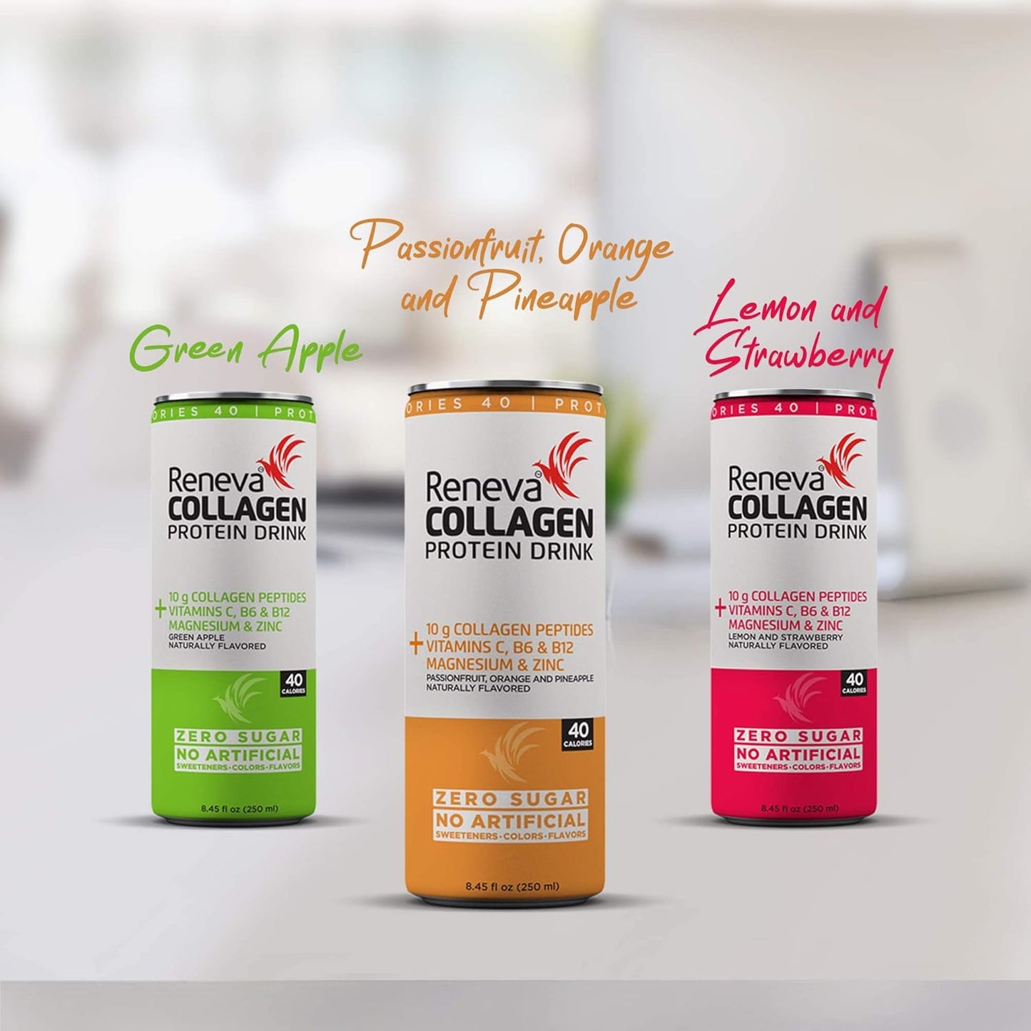 Variety Pack Reneva Collagen Protein Drink with 10g Collagen Peptides, Electrolytes, B-Vitamins, Zinc, and Zero Sugar