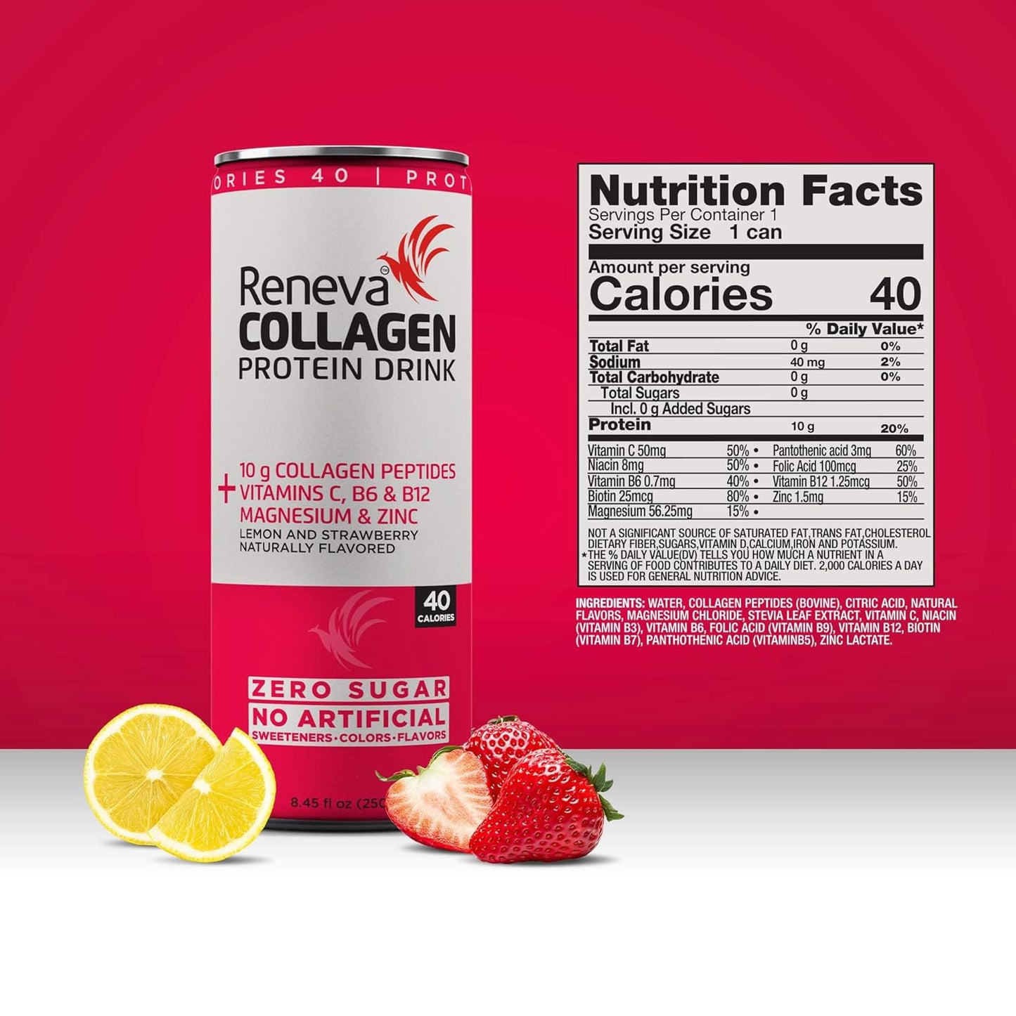 Variety Pack Reneva Collagen Protein Drink with 10g Collagen Peptides, Electrolytes, B-Vitamins, Zinc, and Zero Sugar