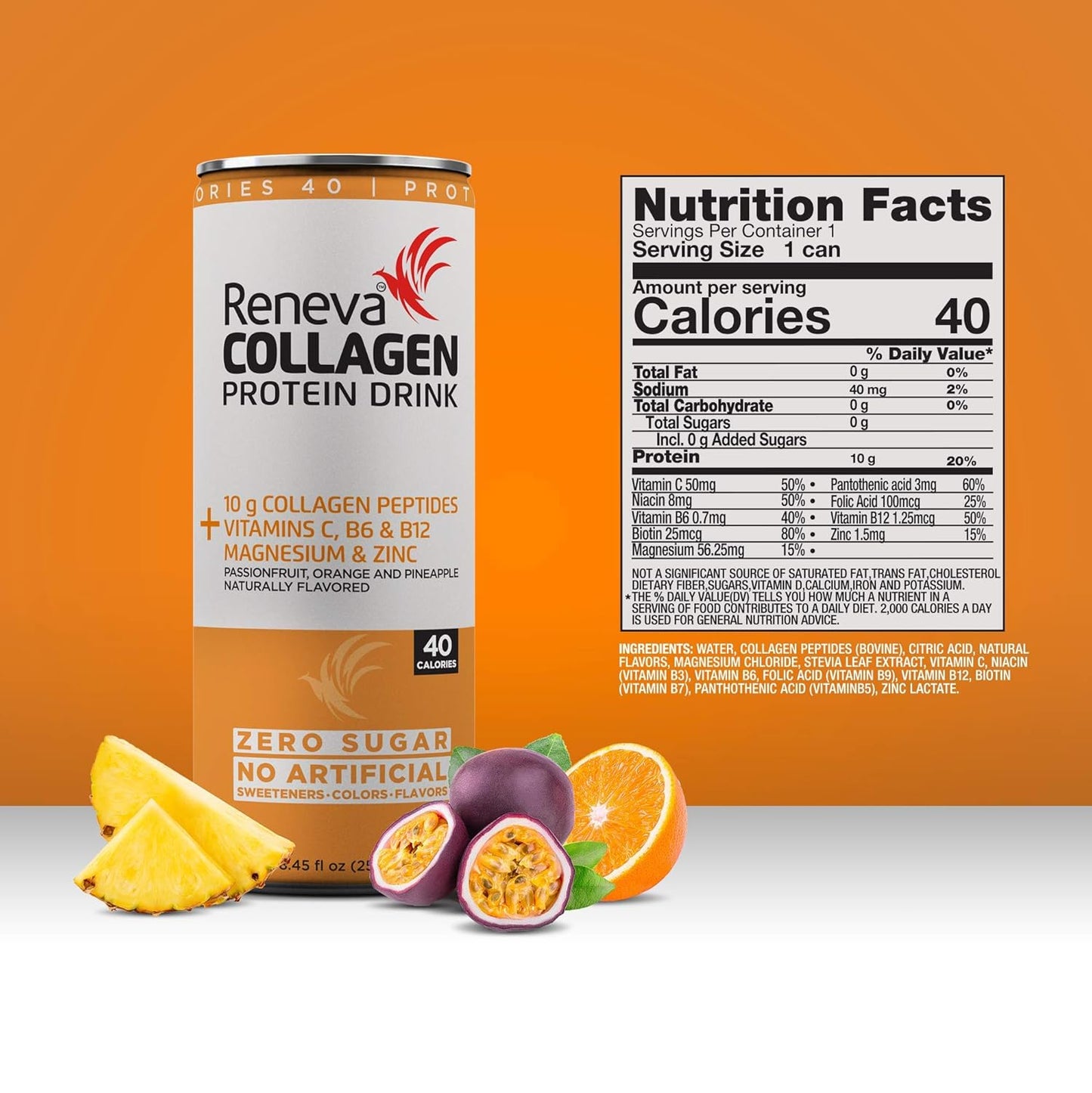 Variety Pack Reneva Collagen Protein Drink with 10g Collagen Peptides, Electrolytes, B-Vitamins, Zinc, and Zero Sugar