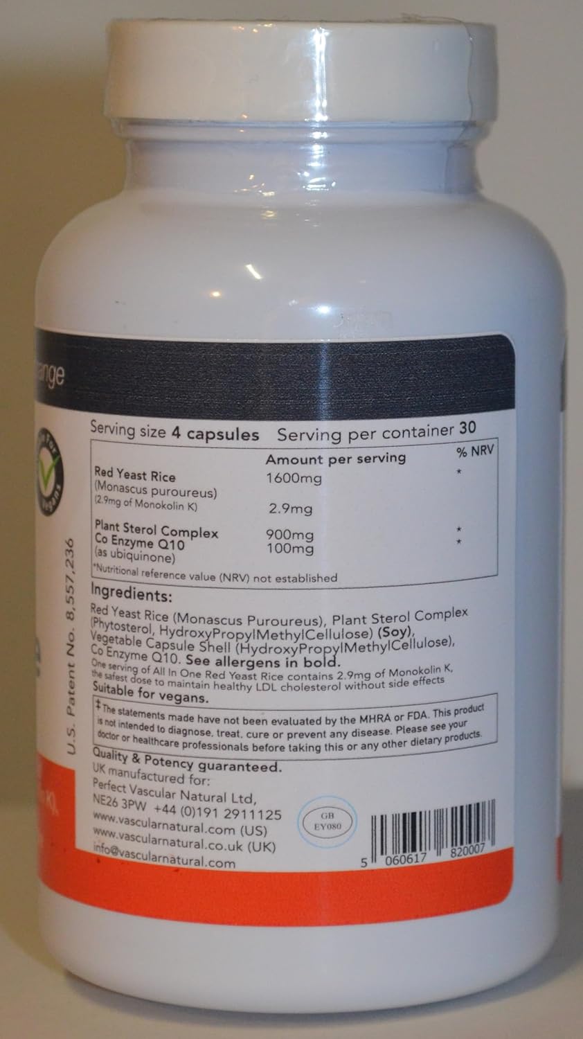 Vascular Health Supplement with Red Yeast Rice, CoQ10, and Plant Sterols - Supports Heart Health and Blood Circulation - 120 Capsules