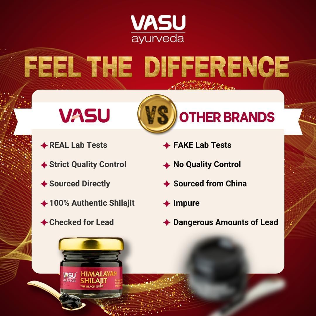 Vasu Ayurveda Himalayan Shilajit Resin: 100% Natural, High Potency, Lab Tested with Fulvic Acid & 85+ Trace Minerals - Black Gold Energy Booster (1 Pack)