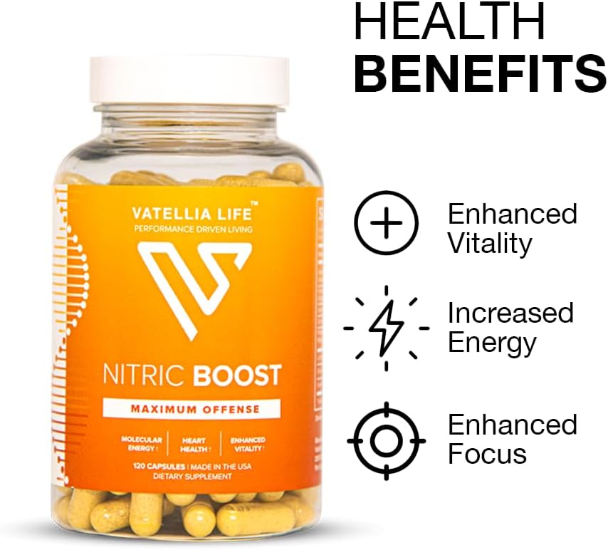 Vatellia Life Nitric Boost: Natural Nitric Oxide Supplement for Men - High Absorption Formula - Boost Blood Flow - 2 Month Supply