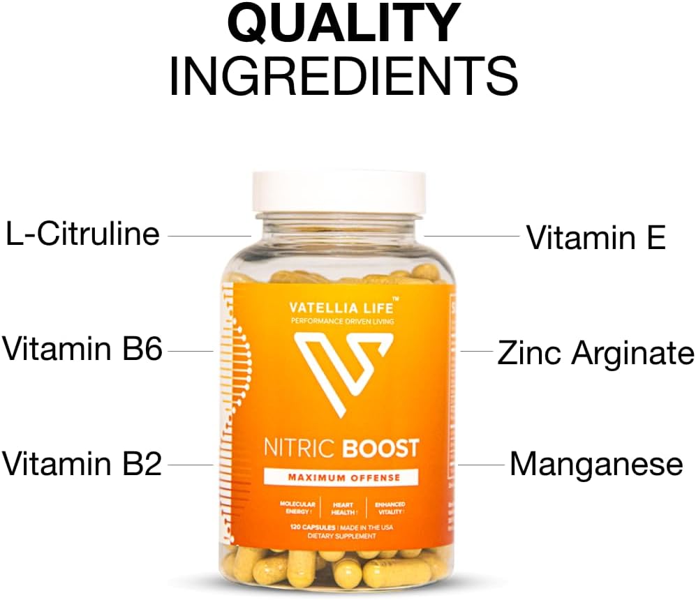 Vatellia Life Nitric Boost: Natural Nitric Oxide Supplement for Men - High Absorption Formula - Boost Blood Flow - 2 Month Supply