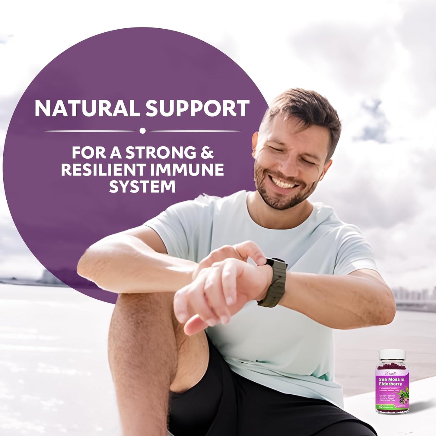 Vazatisi Blueberry Elderberry Sea Moss Gummies with Apple Cider Vinegar & Vitamins for Women, Men & Kids - 60 Ct