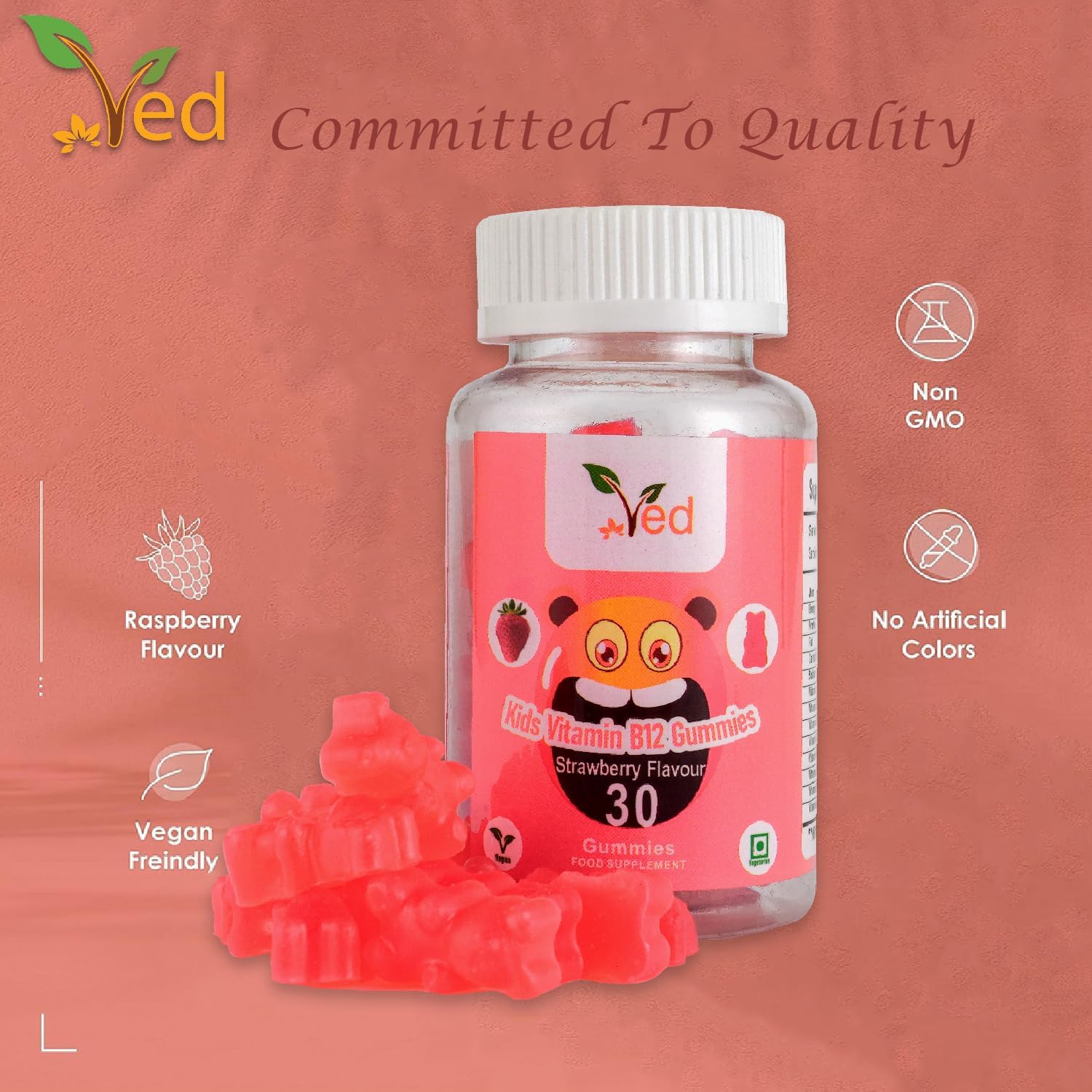 VEED Kids Vegan Vitamin B12 Gummies for Energy & Immune Support - 30 Chewable Gummies (15-Day Supply)