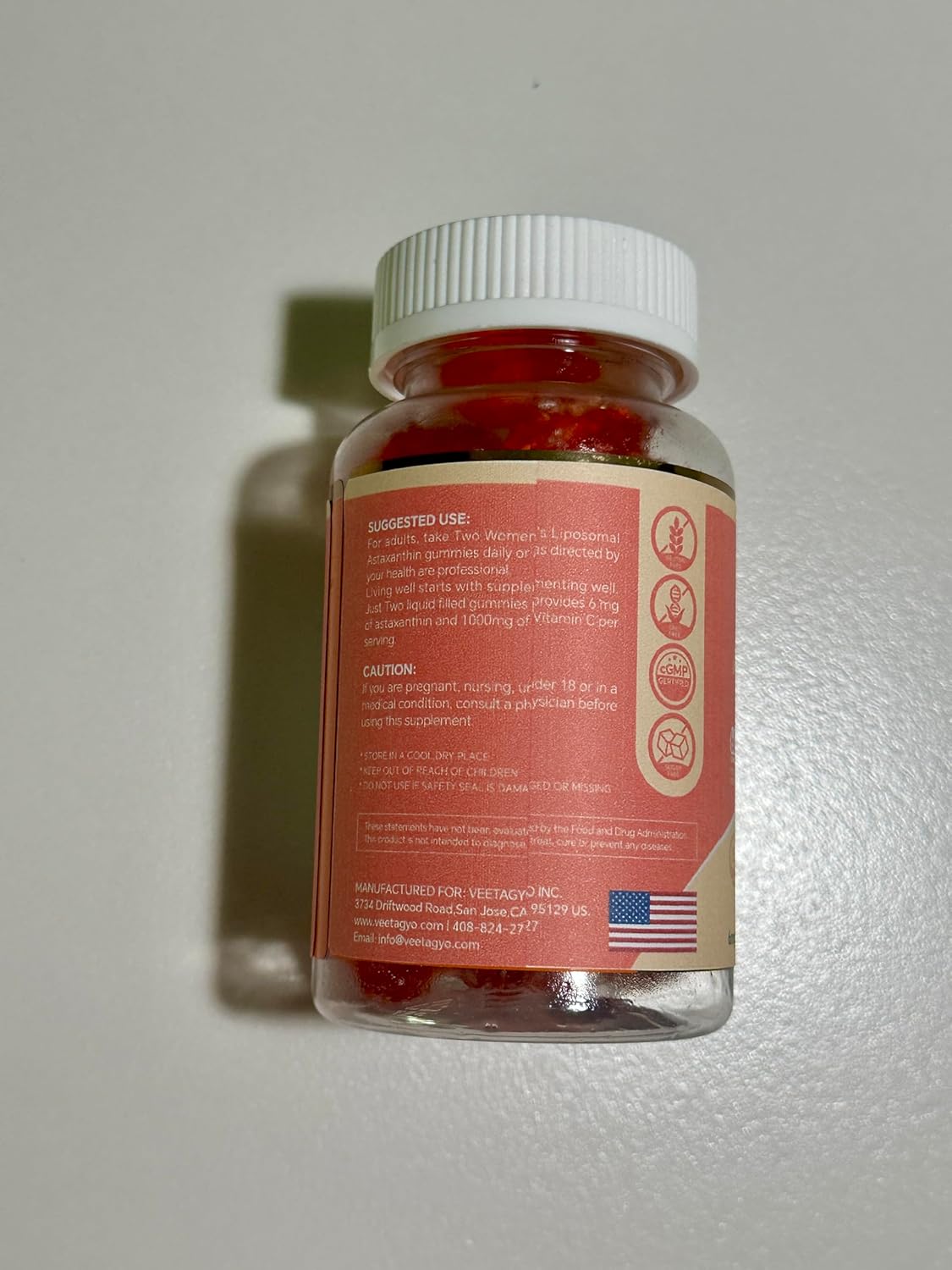 VEETAGYO Liposomal Vitamin C 1000mg + Astaxanthin 6mg Supplements - Dual Layer with Niacin, B6, B12, Folate, and Biotin - Antioxidant Formula - Gelatin and Sugar Free - 60 Capsules