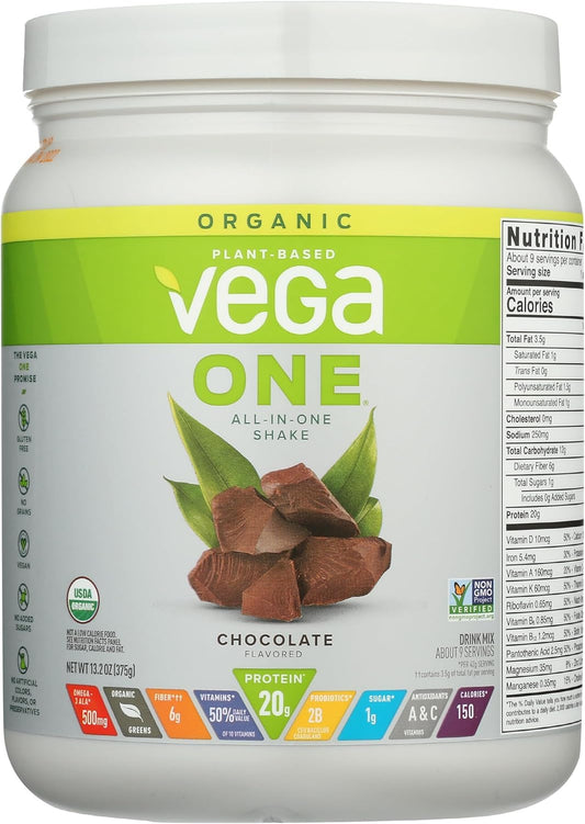 Vega Chocolate Organic All-in-One Vegan Protein Powder - Immunity Boosting Vitamins, Superfood Ingredients, Keto Friendly, 13.2 oz