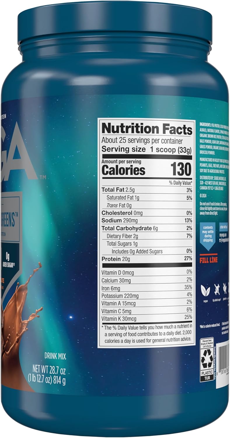 Vega Chocolate Protein & Greens Powder - 28.7 Ounce Jar