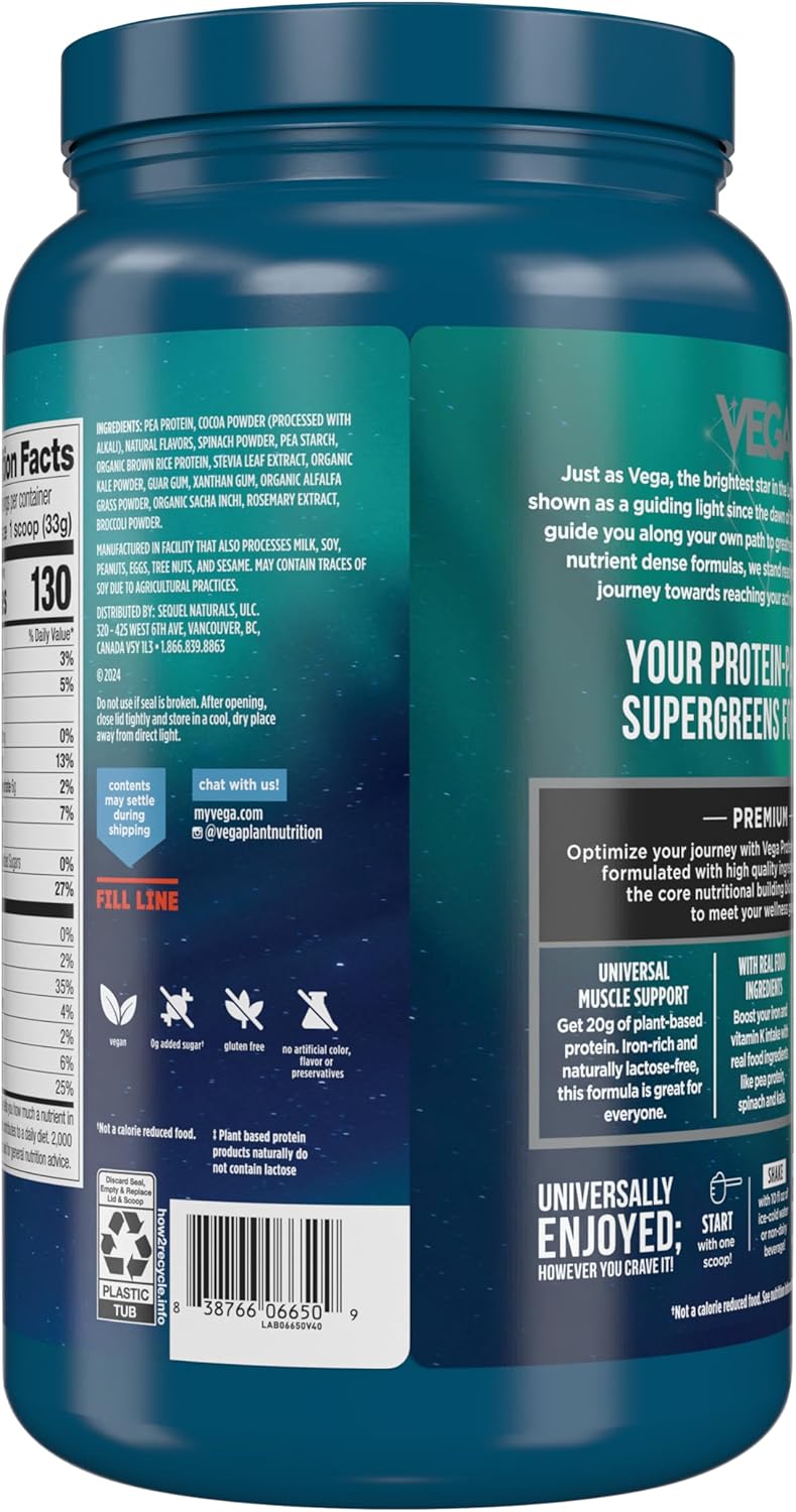 Vega Chocolate Protein & Greens Powder - 28.7 Ounce Jar