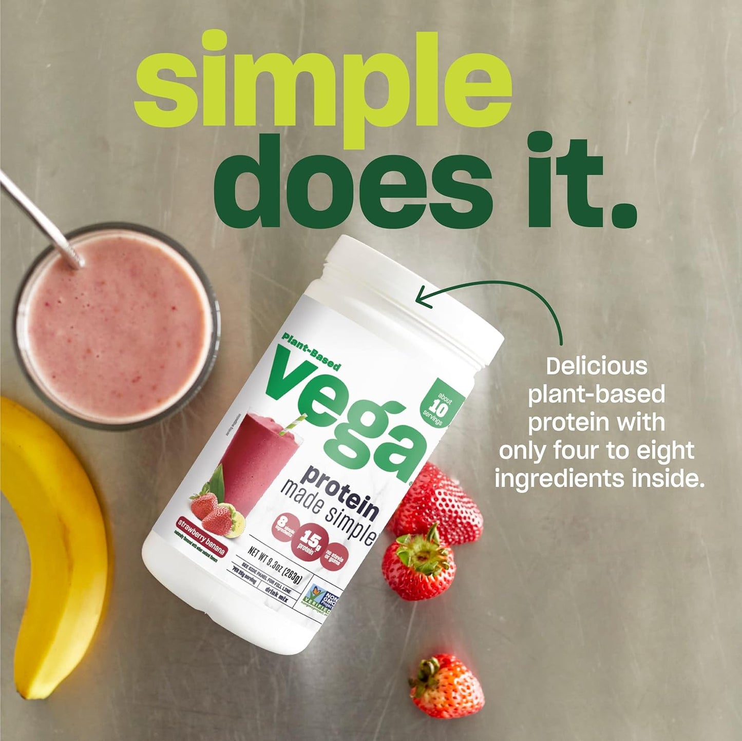 Vega Dark Chocolate Protein Powder - Stevia Free, Vegan, Gluten Free, Plant Based, 36.3oz (2 lbs 4.3 oz) 1.03kg