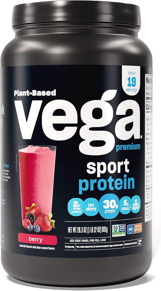 Vega Premium Berry Sport Protein Powder - Vegan, Non GMO, Gluten Free, NSF Certified for Sport - 28.3 oz