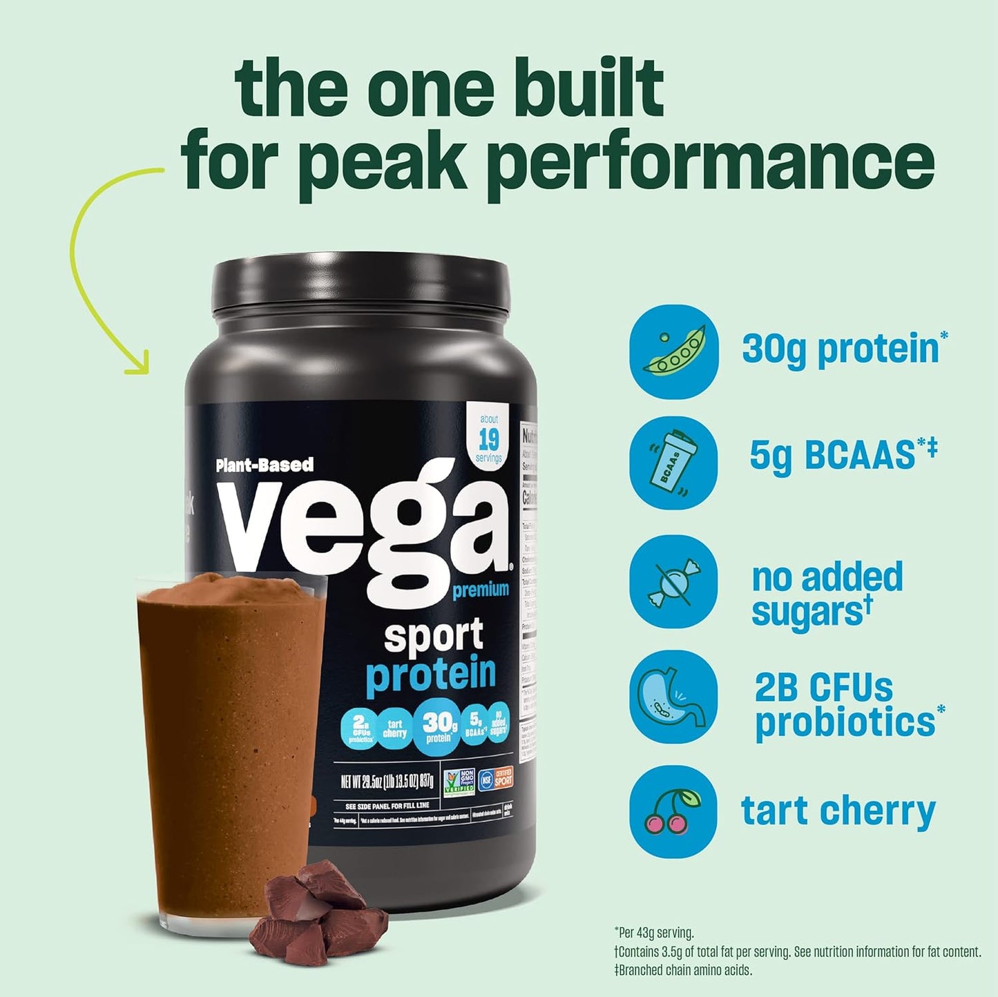 Vega Premium Berry Sport Protein Powder - Vegan, Non GMO, Gluten Free, NSF Certified for Sport - 28.3 oz