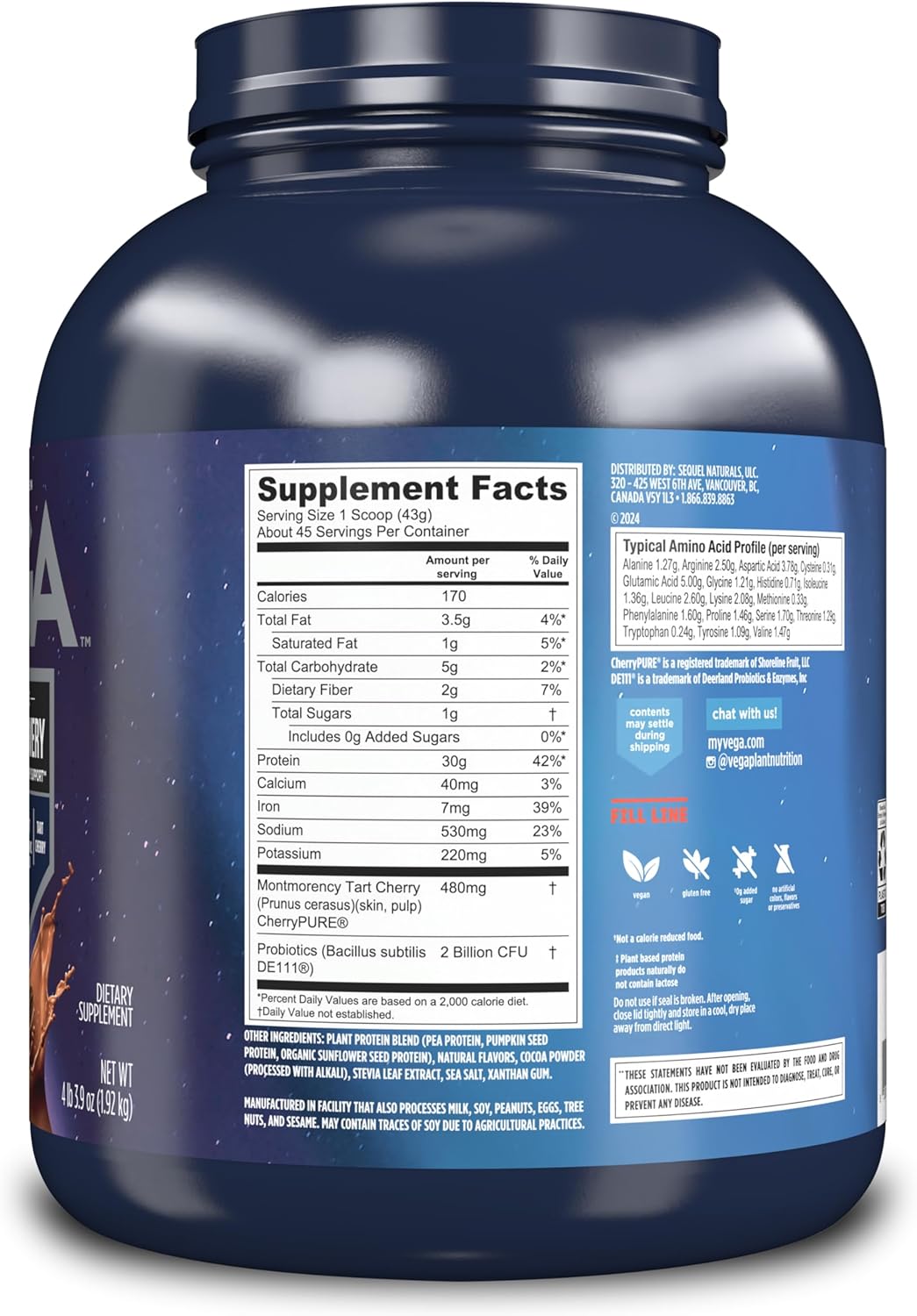 Vega Premium Sport Protein Mocha Powder - Vegan & Non-GMO Plant-Based Drink Mix - NSF Certified for Sport - 4lb 3 oz