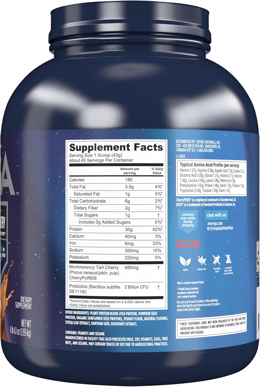 Vega Premium Sport Protein Peanut Butter Powder - 4lb 4.1 oz Plant Based Drink Mix, Vegan, Non GMO, Gluten Free, NSF Certified