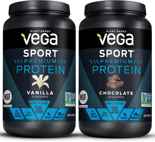 Vega Sport Premium Protein Powder Bundle: Chocolate & Vanilla, Plant-Based Post-Workout Protein - Certified Vegan, Vegetarian, Keto, Gluten & Dairy-Free with BCAA Amino Acids