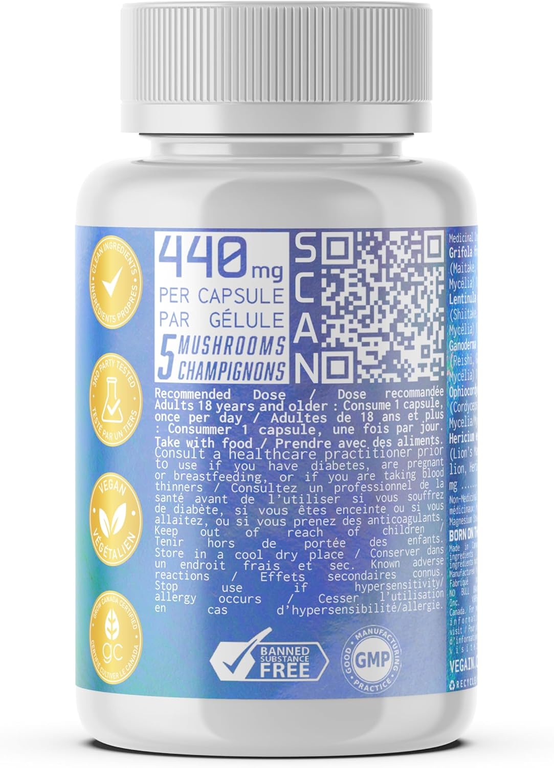 VEGAIN Adaptogenic Mushroom Blend | 60 Servings, High Potency 25:1 Extract | Maitake, Shiitake, Reishi, Cordyceps, Lion's Mane - Stress Reduction, Endurance & Energy - 60 Vegan Caps