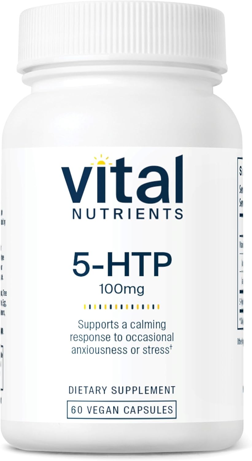 Vegan 5-HTP 100mg Supplement for Serotonin Support with Vitamin B6 - Sleep and Stress Relief - Non-GMO - 60 Capsules