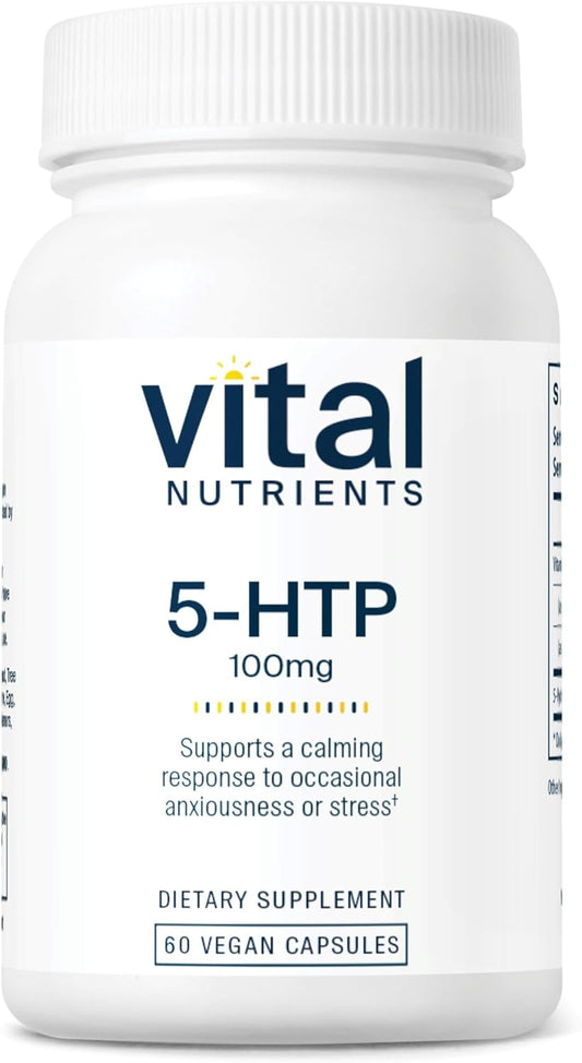 Vegan 5-HTP 100mg Supplement for Serotonin Support with Vitamin B6 - Sleep and Stress Relief - Non-GMO - 60 Capsules