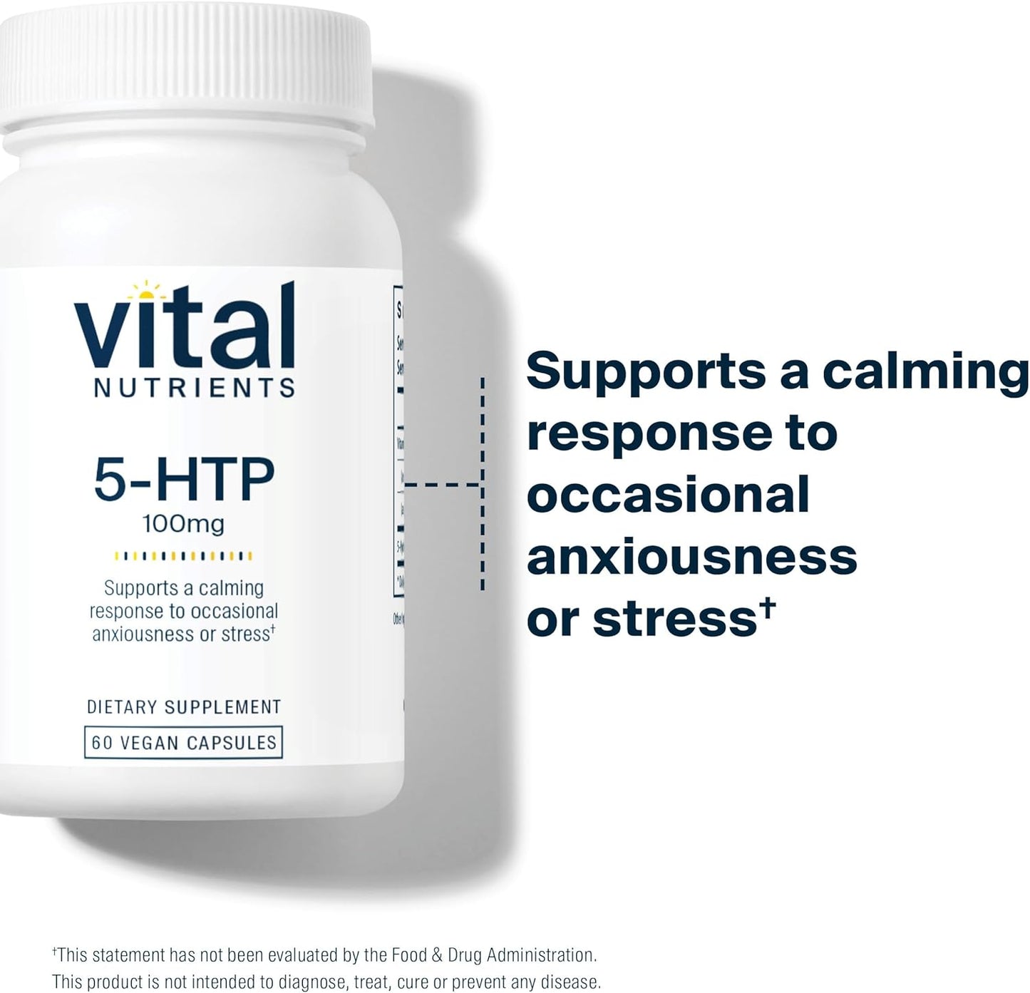 Vegan 5-HTP 100mg Supplement for Serotonin Support with Vitamin B6 - Sleep and Stress Relief - Non-GMO - 60 Capsules