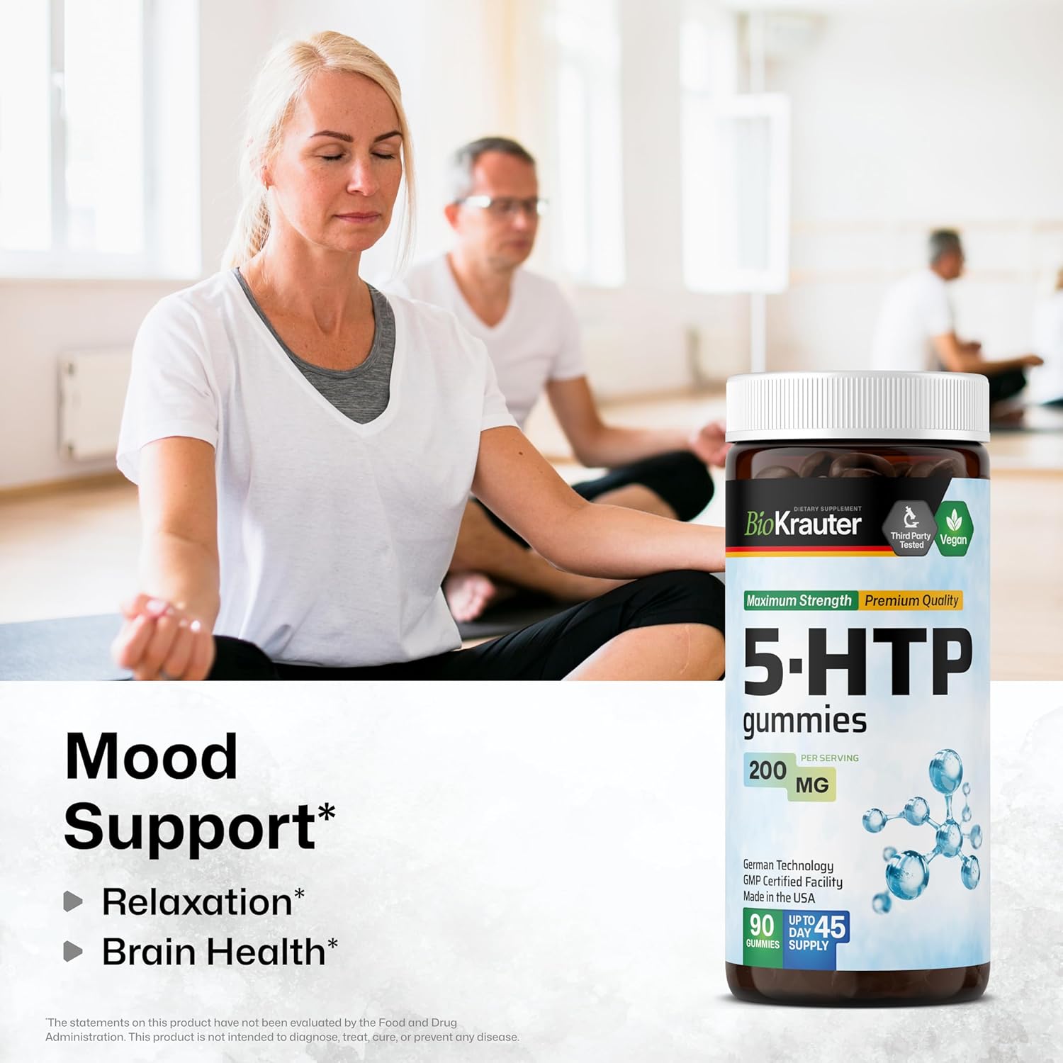 Vegan 5 HTP Supplement Gummies - 200mg Strength - 90 Chews - Relaxation & Mood Support with L Tryptophan