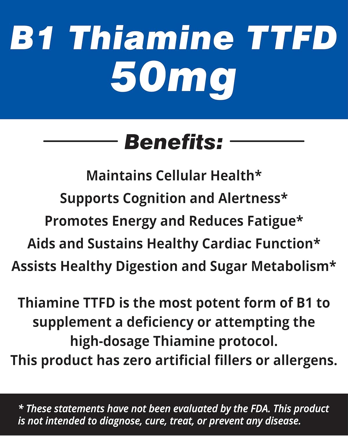 Vegan 50mg Thiamine TTFD Integrative Healing Supplement - 250 Capsules, Non-GMO, No Fillers