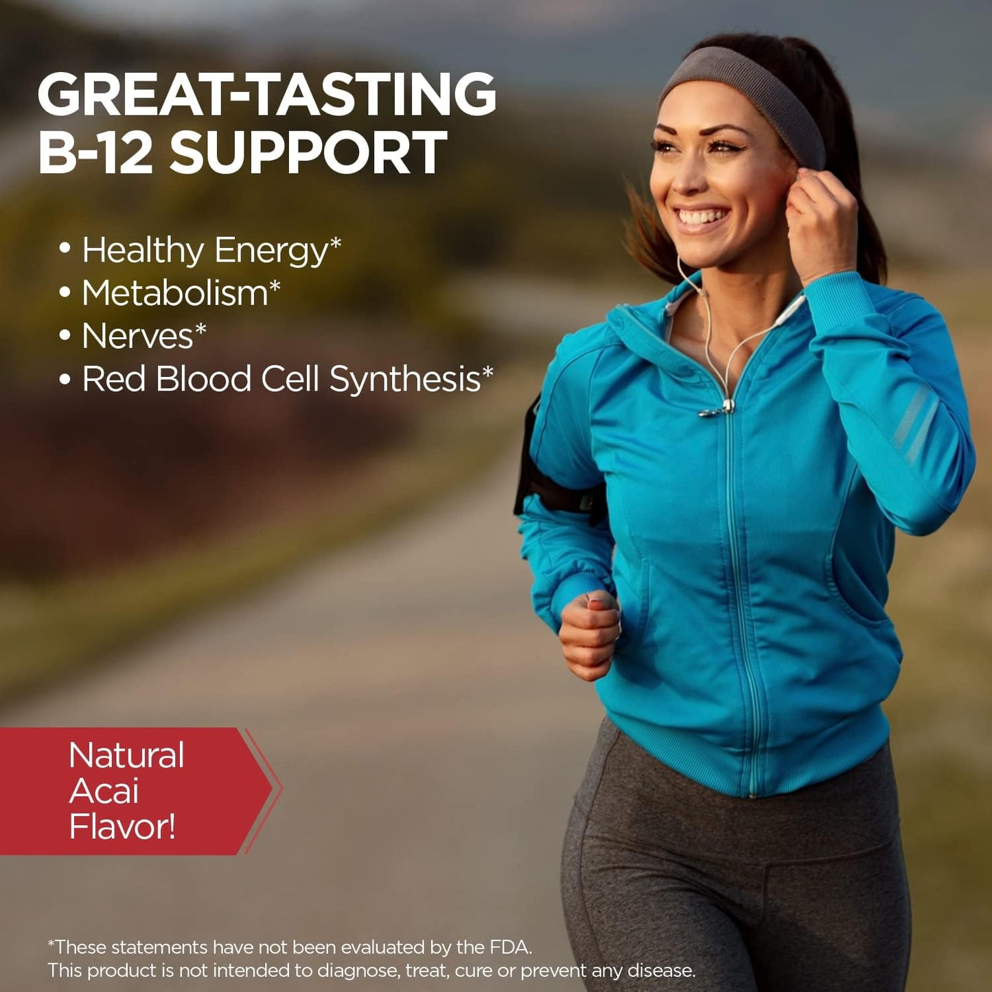 Vegan Acai Flavor B-12 Methylcobalamin Lozenges for Healthy Energy and Metabolism, 5000mcg, 60 Servings