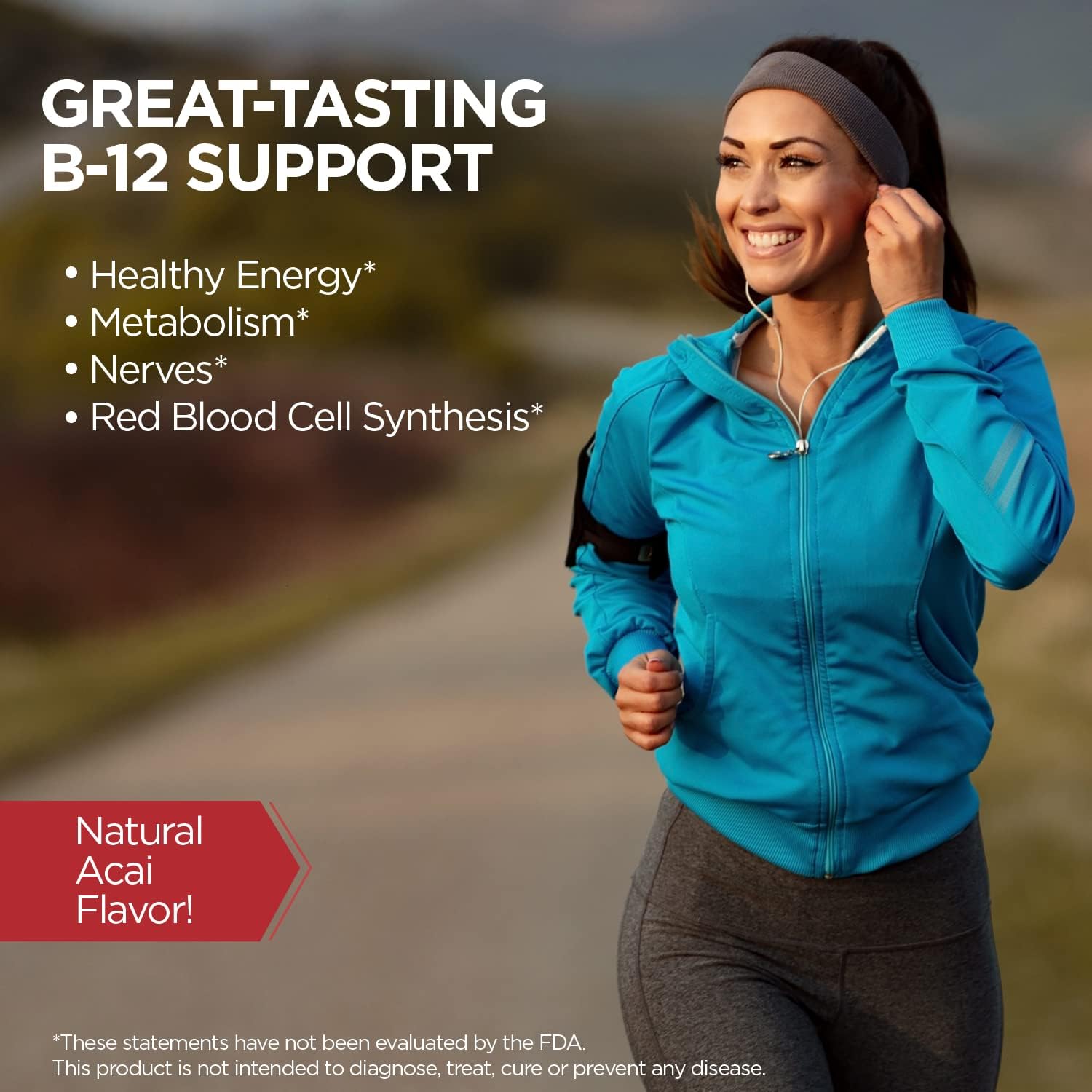 Vegan Acai Flavor B-12 Methylcobalamin Lozenges for Healthy Energy and Metabolism, 5000mcg, 60 Servings