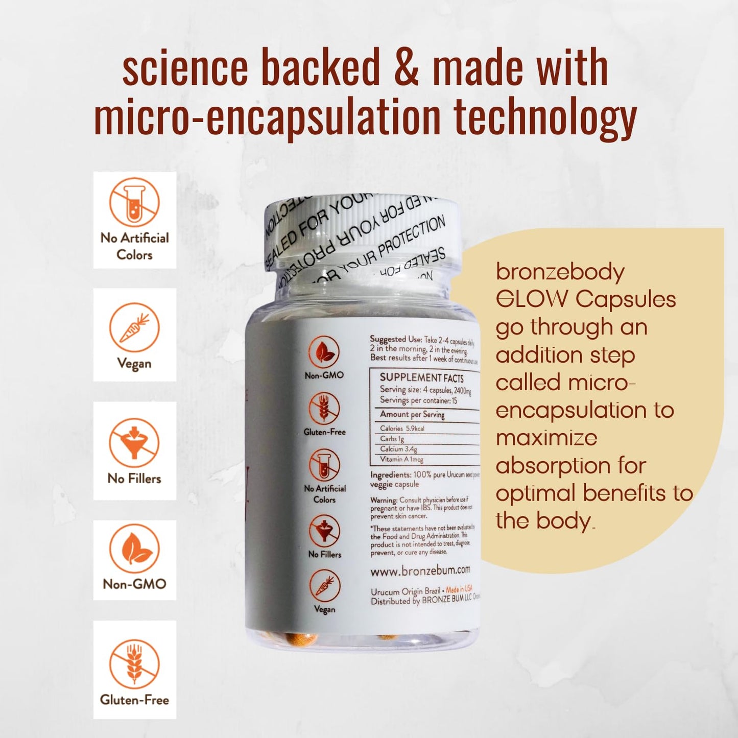 Vegan Accelerated Tanning Capsules with Antioxidants and Herbal Supplements