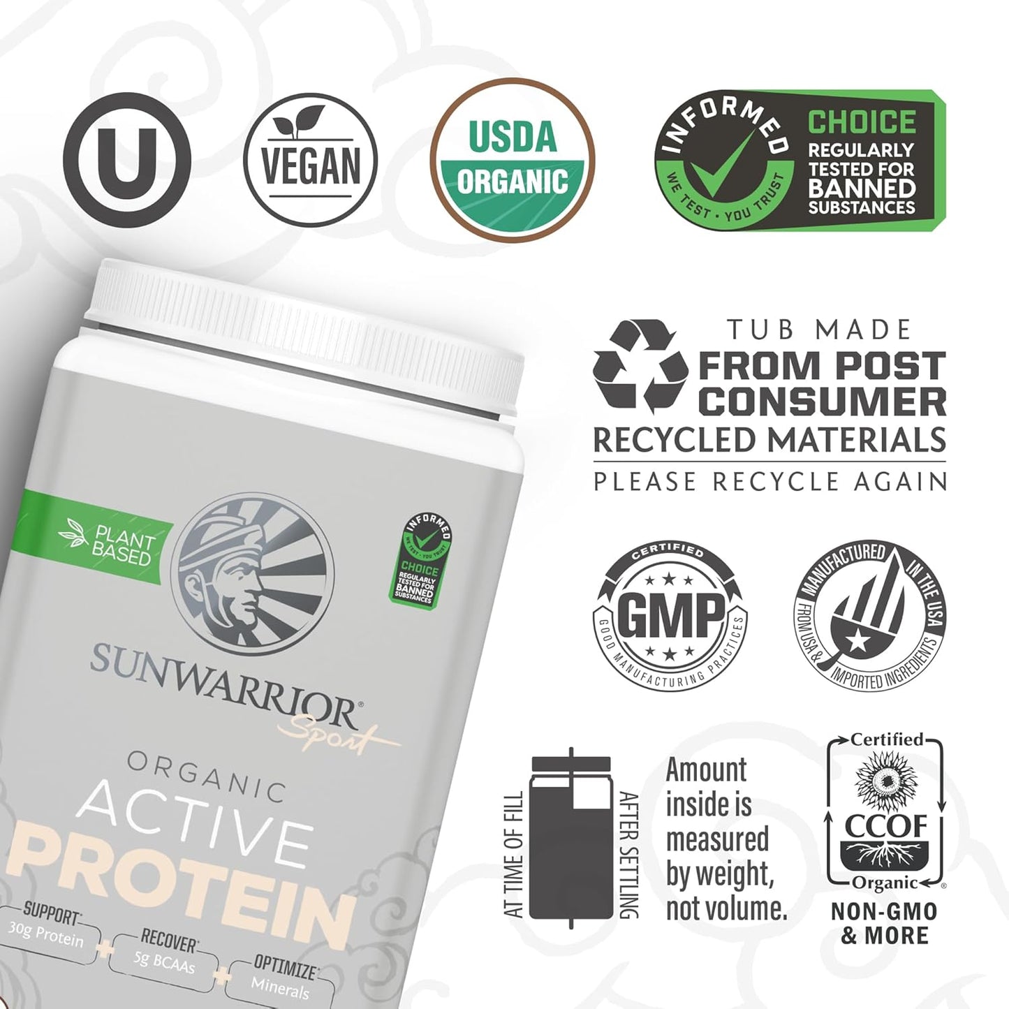 Vegan Active Protein Powder: Sunwarrior High Performance Plant-Based Recovery Drink for Athletes (Sugar-Free)