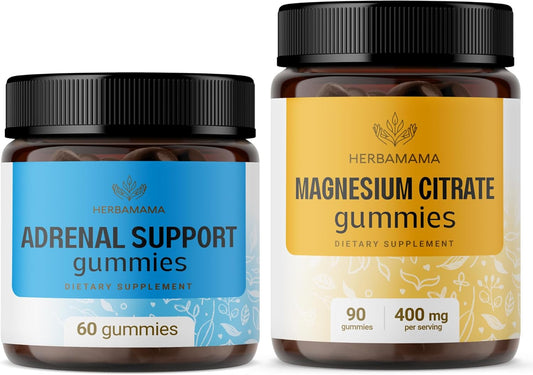 Vegan Adrenal Complex & Magnesium Citrate Gummies Bundle - Non-GMO, Gelatin-Free - 2 Pack by HERBAMAMA
