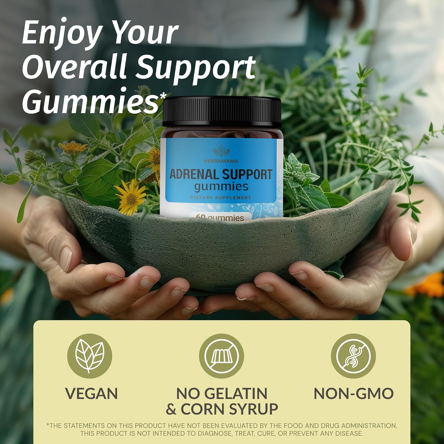 Vegan Adrenal Complex & Magnesium Citrate Gummies Bundle - Non-GMO, Gelatin-Free - 2 Pack by HERBAMAMA