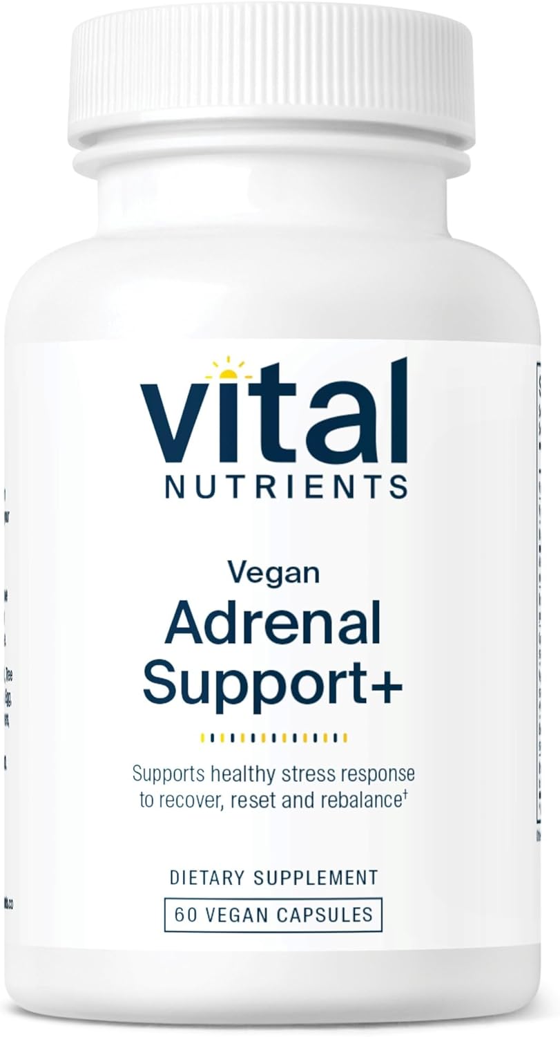Vegan Adrenal Support Supplement for Healthy Stress Response - Gluten, Dairy & Soy Free - 60 Capsules