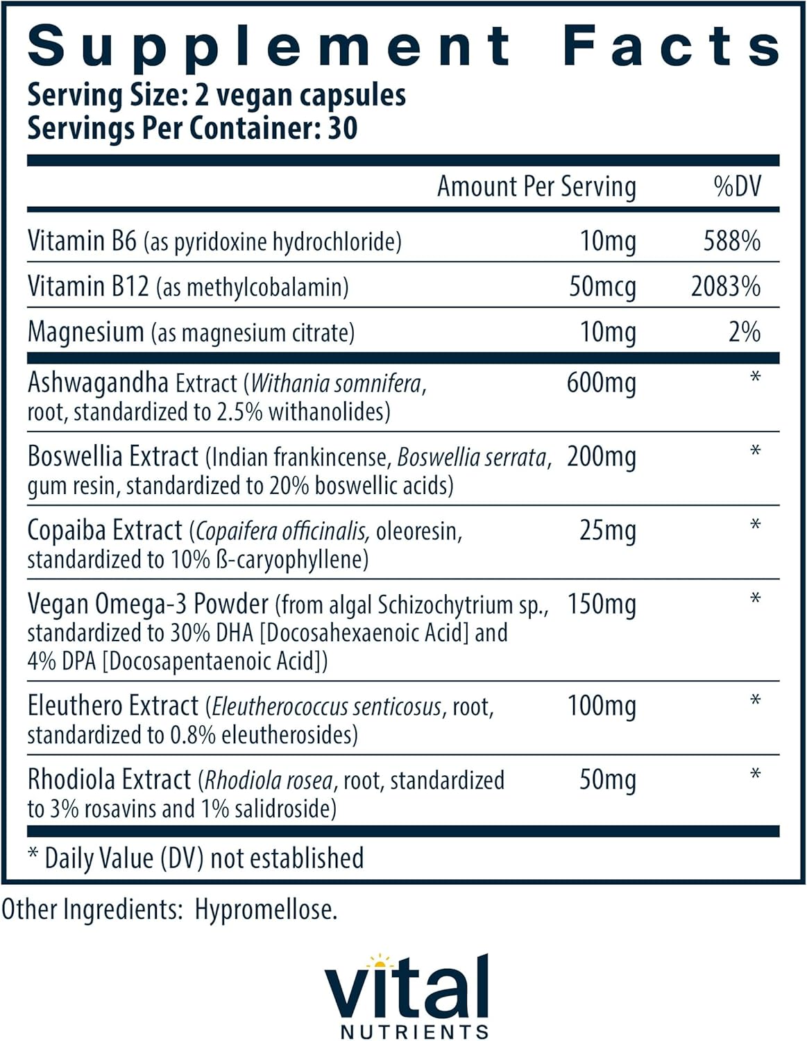 Vegan Adrenal Support Supplement for Healthy Stress Response - Gluten, Dairy & Soy Free - 60 Capsules