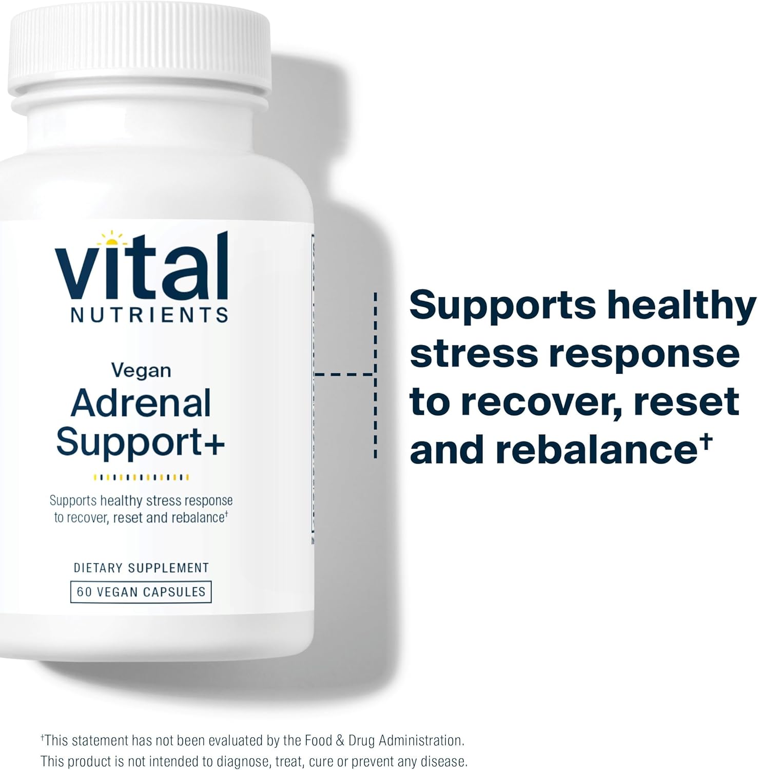Vegan Adrenal Support Supplement for Healthy Stress Response - Gluten, Dairy & Soy Free - 60 Capsules