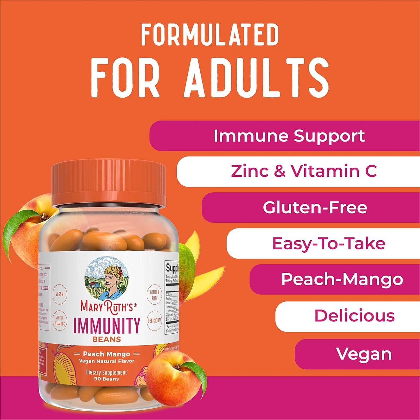 Vegan Adult Immunity Vitamins with Zinc & Vitamin C - 90 Count | Non-GMO, Gluten-Free Supplement for Ages 14+ by MaryRuth Organics