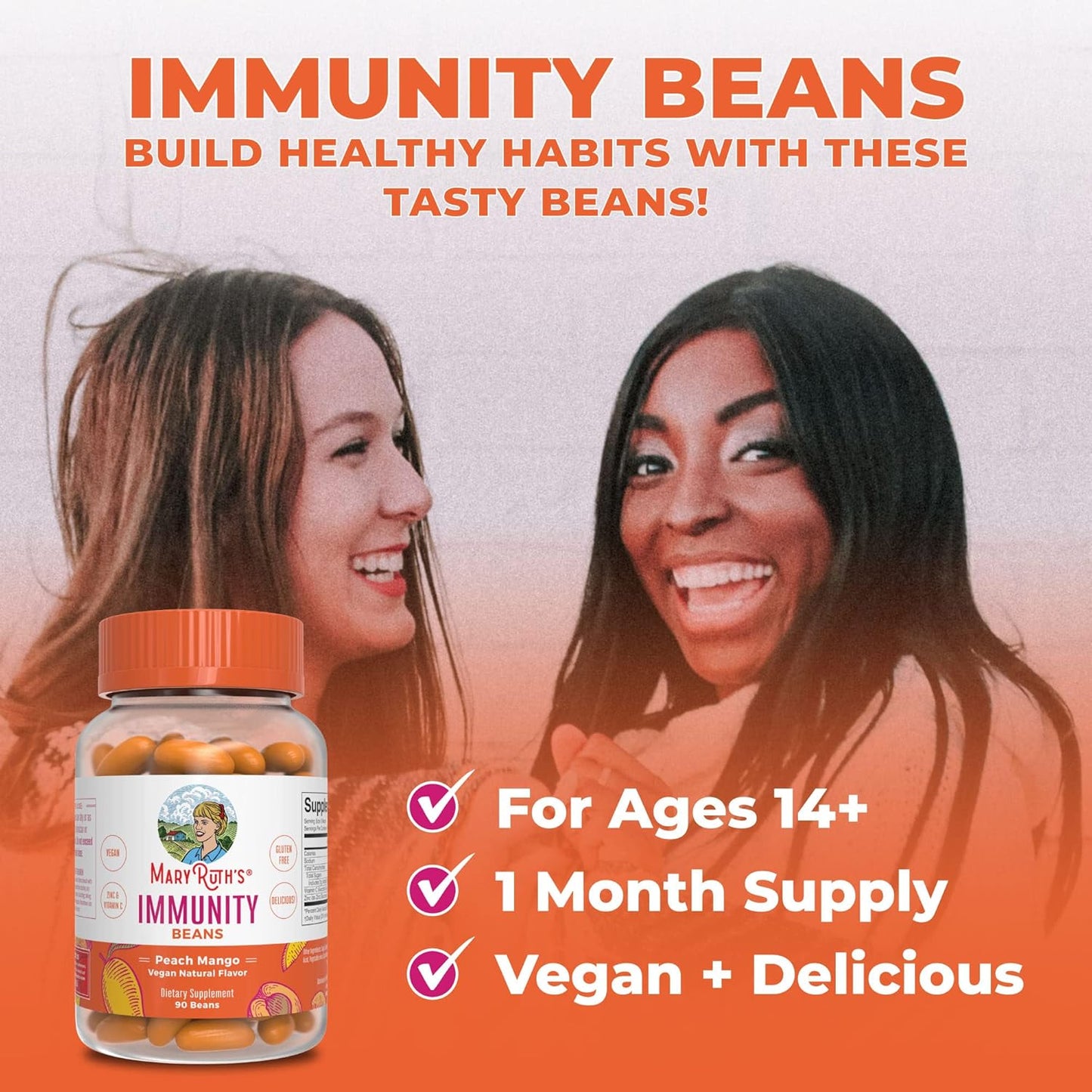Vegan Adult Immunity Vitamins with Zinc & Vitamin C - 90 Count | Non-GMO, Gluten-Free Supplement for Ages 14+ by MaryRuth Organics