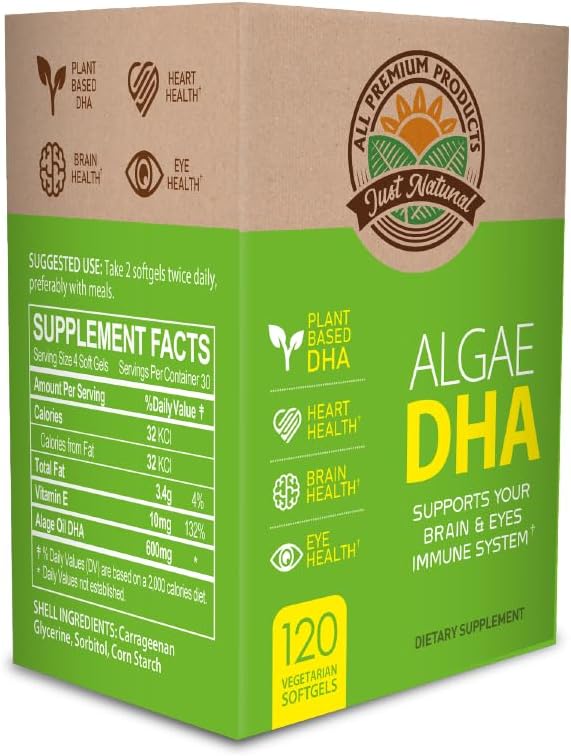 Vegan Algae DHA Softgels - Plant-Based Omega-3 Supplement with Carrageenan and Algae Oil - 120 Count