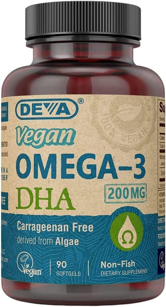 Vegan Algae Oil Omega-3 DHA Supplement Softgels - 200 MG - Carrageenan & Gelatin Free - Non-Fish Source - 90 Softgels (2 Pack)