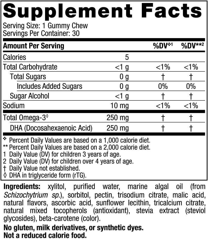Vegan Algae Oil Omega-3 Gummy Chews for Kids - Passion Fruit Lemon Flavor - 30 Servings