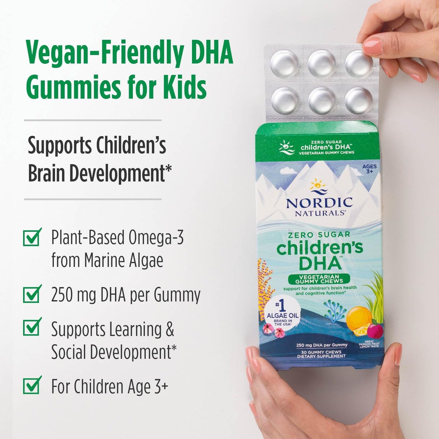 Vegan Algae Oil Omega-3 Gummy Chews for Kids - Passion Fruit Lemon Flavor - 30 Servings