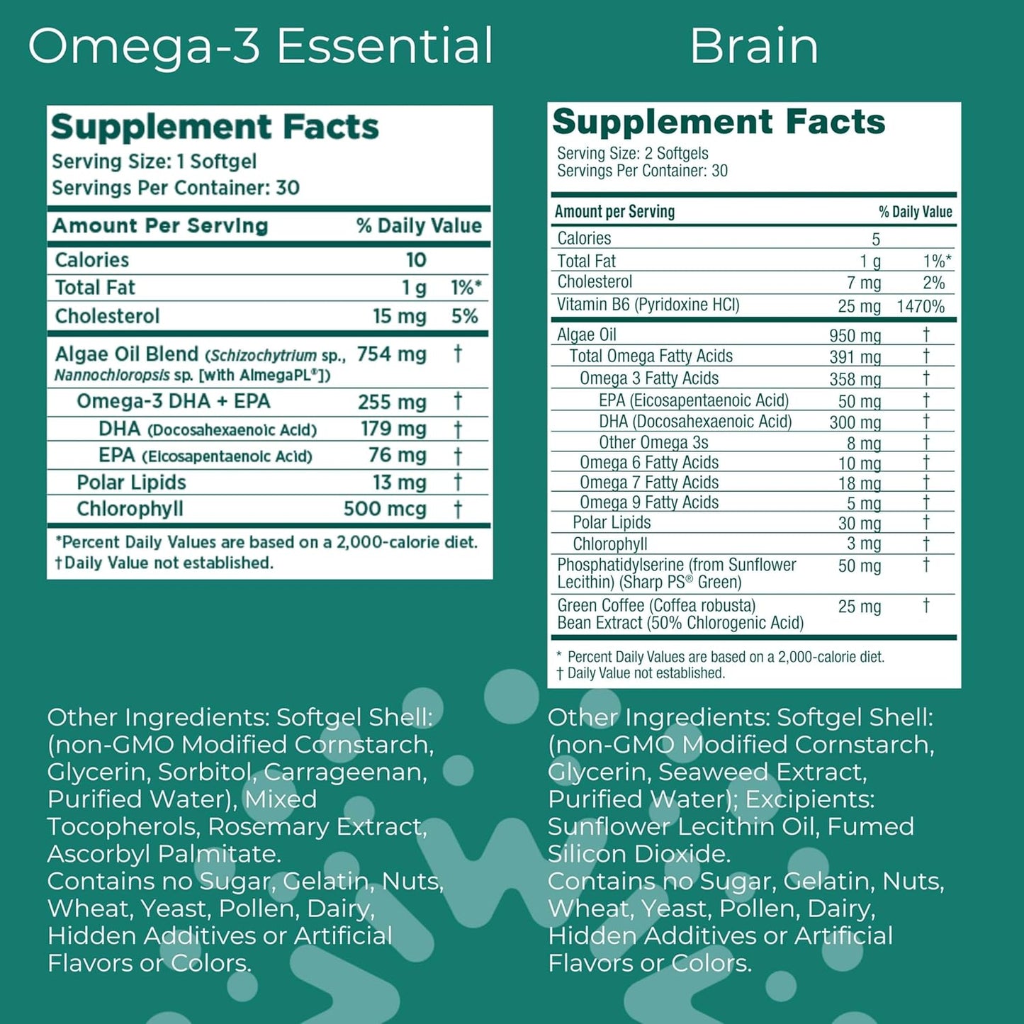 Vegan Algae Omega-3 Bundle - EPA + DHA, 30 Servings, Plant-Based Brain Health Supplement, Fish Oil Alternative, No Aftertaste