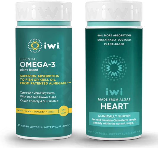 Vegan Algae Omega-3 Bundle, 30 Servings, Heart-Healthy Fish Oil Alternative, No Fishy Aftertaste