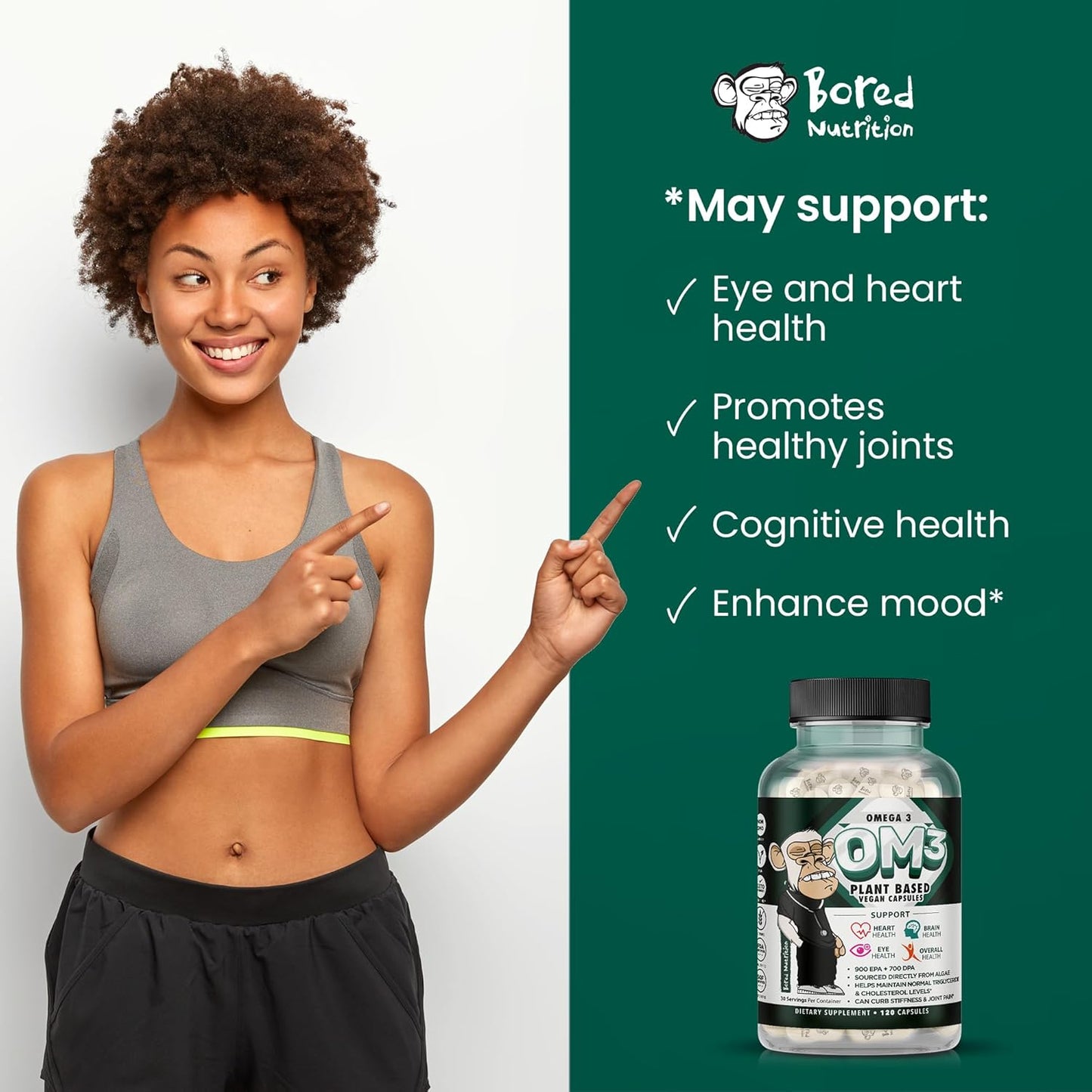 Vegan Algae Omega 3 Supplement - Plant Based DHA & EPA - Heart, Brain, Joint Health - 120 Capsules