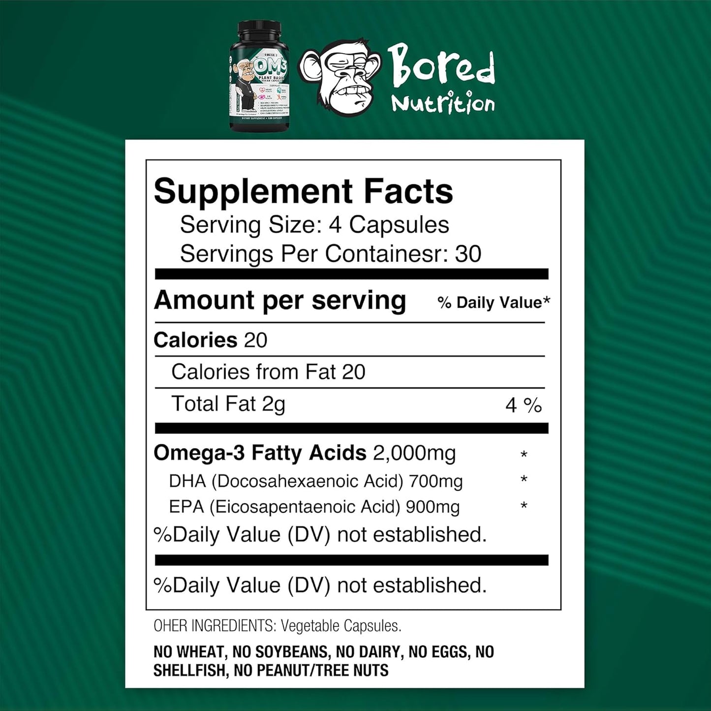 Vegan Algae Omega 3 Supplement - Plant Based DHA & EPA - Heart, Brain, Joint Health - 120 Capsules