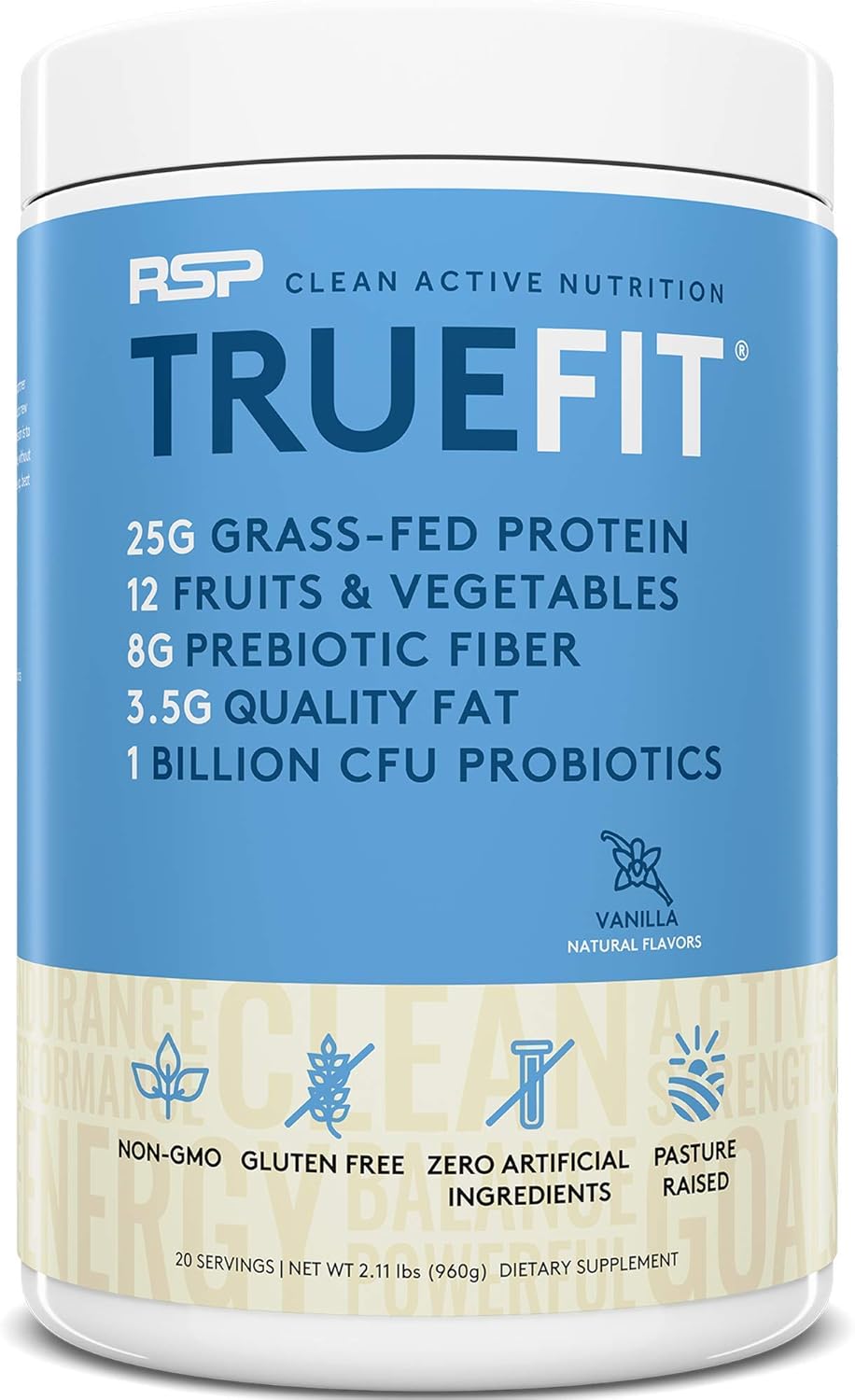 Vegan AminoLean Pre Workout Energy (Pineapple Coconut, 25 Servings) & TrueFit Protein Powder (Vanilla, 2 LB) by RSP Nutrition